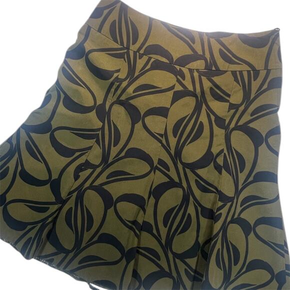 Y2K Vintage H&M A-Line‎ Skirt Olive Black Abstract Print Size 8 Womens M Medium - Picture 3 of 8